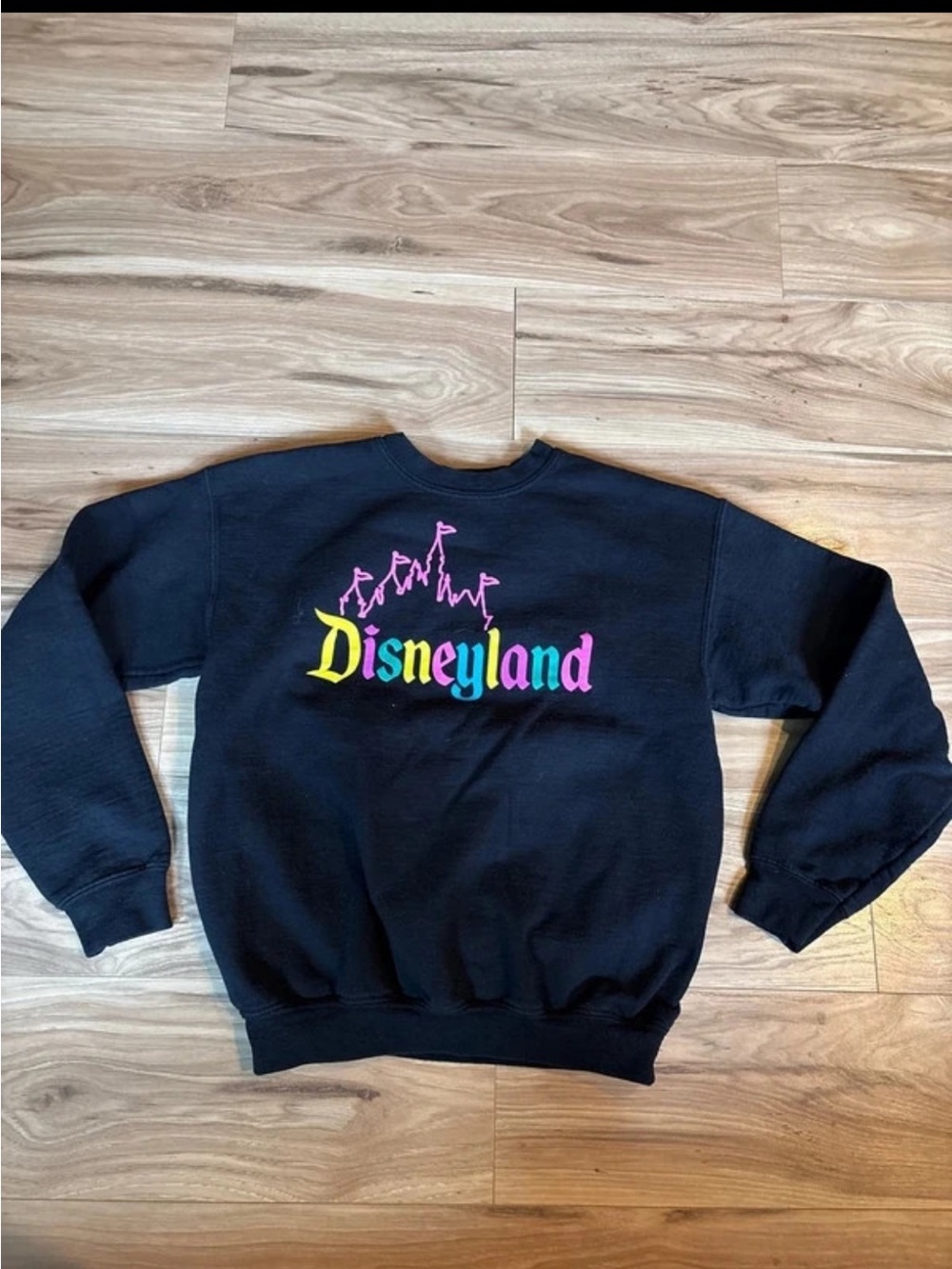 Disney Black Crewneck with Rainbow Disneyland Logo